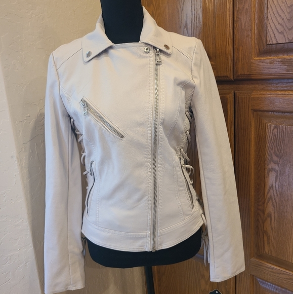 GUESS Leather Jacket, Stone Color - Picture 2 of 8